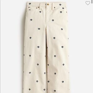J.Crew Embroidered slim wide-leg jean in Ecru wash